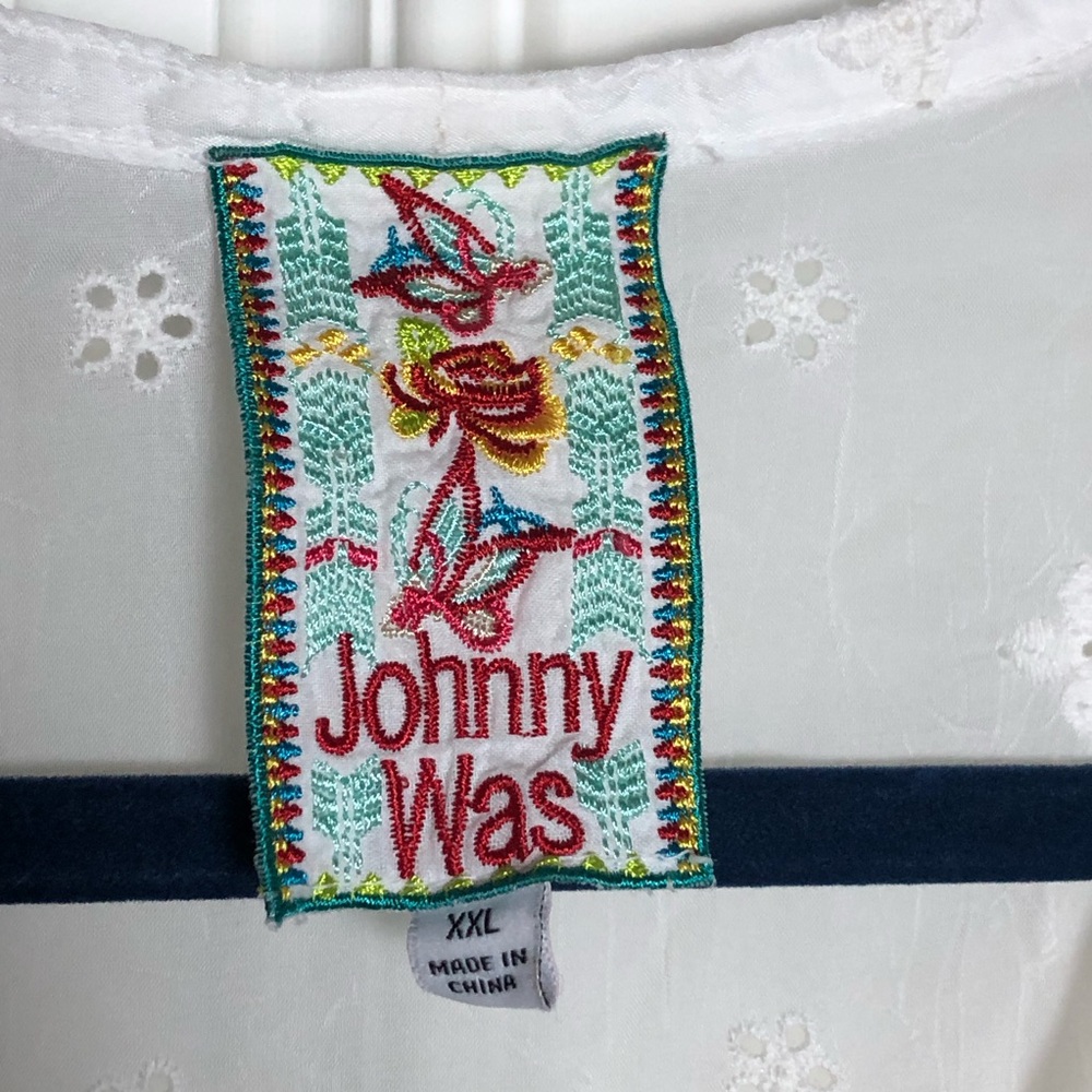 Johnny Was White Eyelet Simple All Over Embroidered Cuffs Peasant Tunic Blouse - Picture 8 of 14